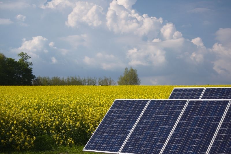 commercial solar panels mounted on the ground